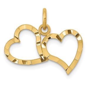 14k Yellow Gold Diamond Cut Double Heart Necklace - 20 Inch